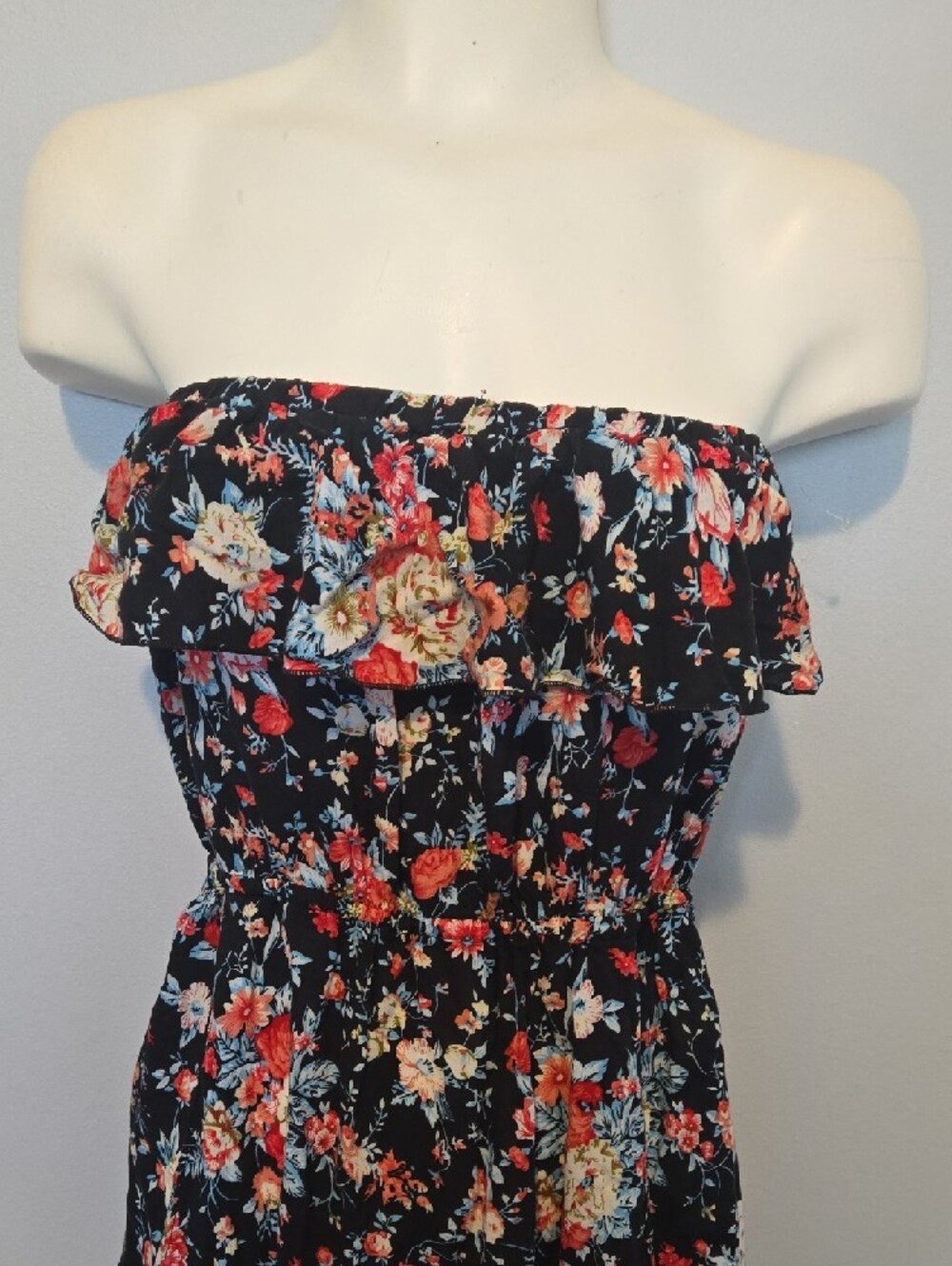Vintage Black Floral Strapless Maxi Dress - Picture 4 of 8